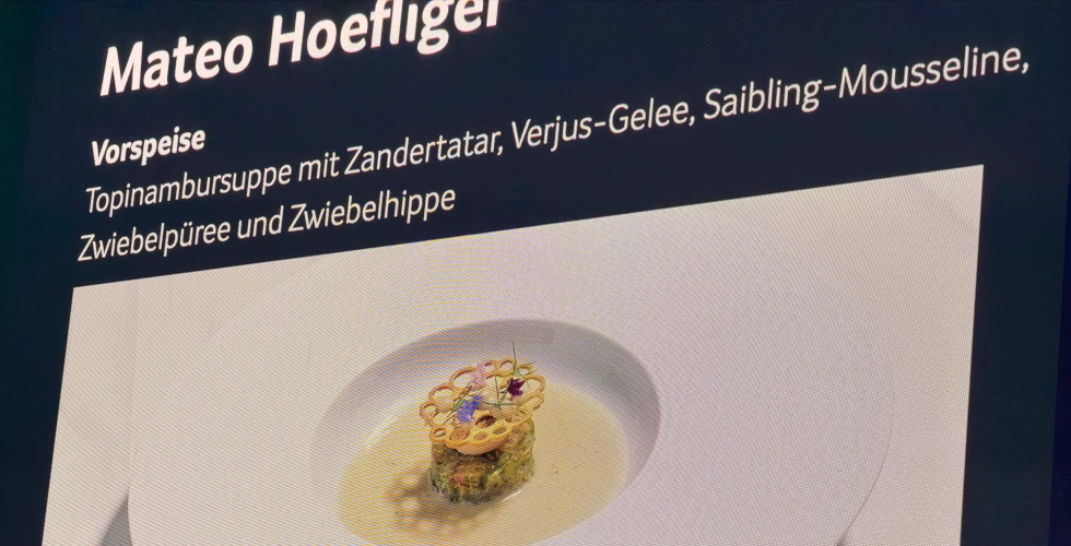 Bild zeigt Abbildung der Vorspeise, die mateo Hoefliger gekocht hat bei Gusto26